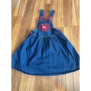 Vintage OshKosh Denim Dress Red Plaid Pocket Girls Sundress Toddler‎ Dress
